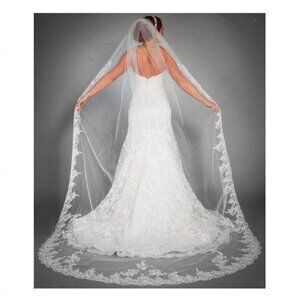 Lace Veils Long Cathedral Veil Soft Tulle Bridal Veils with Comb 118" (White)